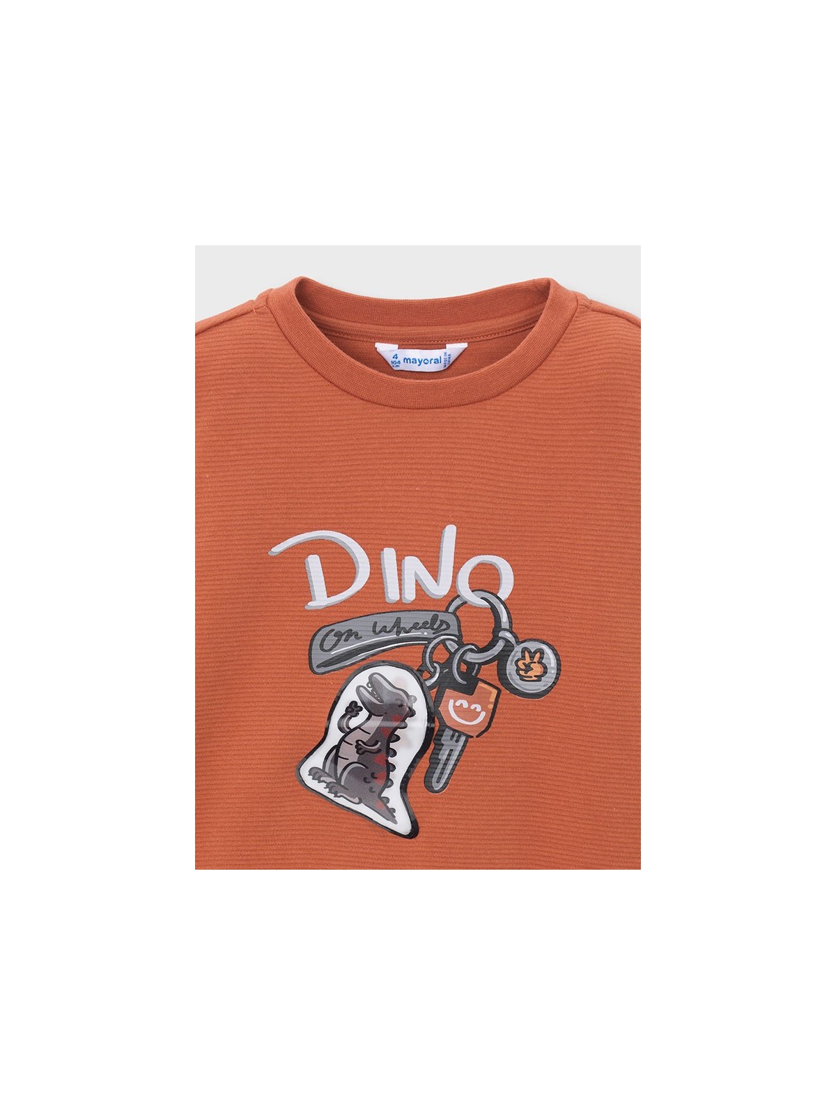 MAYORAL POMARAŃCZOWA BLUZKA CHŁOPIĘCA Z DŁUGIM RĘKAWEM "DINO IN WHEELS" 4010/18