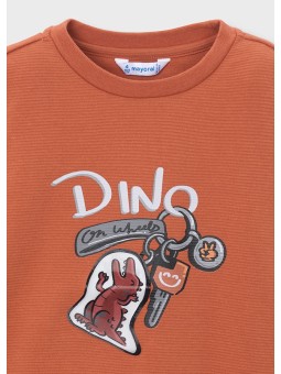 MAYORAL POMARAŃCZOWA BLUZKA CHŁOPIĘCA Z DŁUGIM RĘKAWEM "DINO IN WHEELS" 4010/18