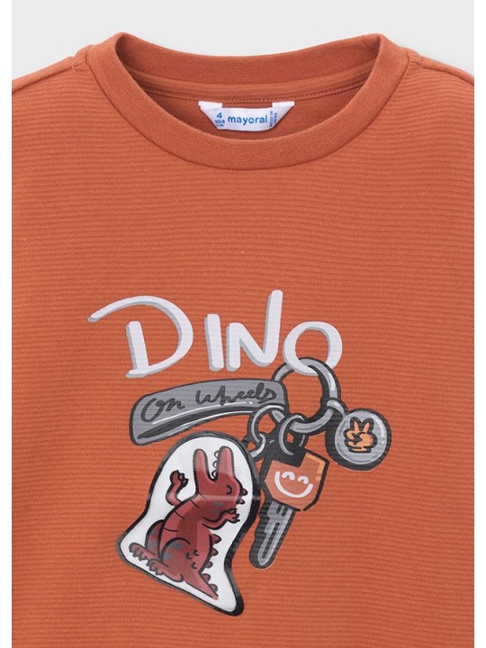 MAYORAL POMARAŃCZOWA BLUZKA CHŁOPIĘCA Z DŁUGIM RĘKAWEM "DINO IN WHEELS" 4010/18