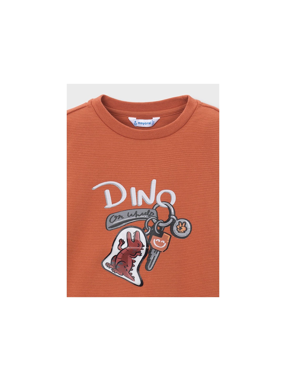 MAYORAL POMARAŃCZOWA BLUZKA CHŁOPIĘCA Z DŁUGIM RĘKAWEM "DINO IN WHEELS" 4010/18