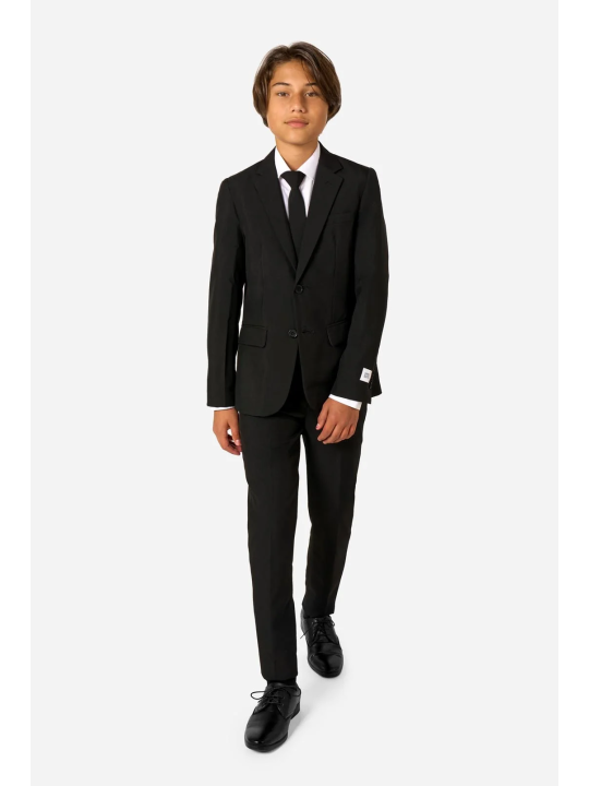 OPPOSUITS GARNITUR CHŁOPIĘCY CZARNY GŁADKI BLACK KNIGHT 3-CZĘŚCIOWY MARYNARKA , SPODNIE I KRAWAT OSTB-0008