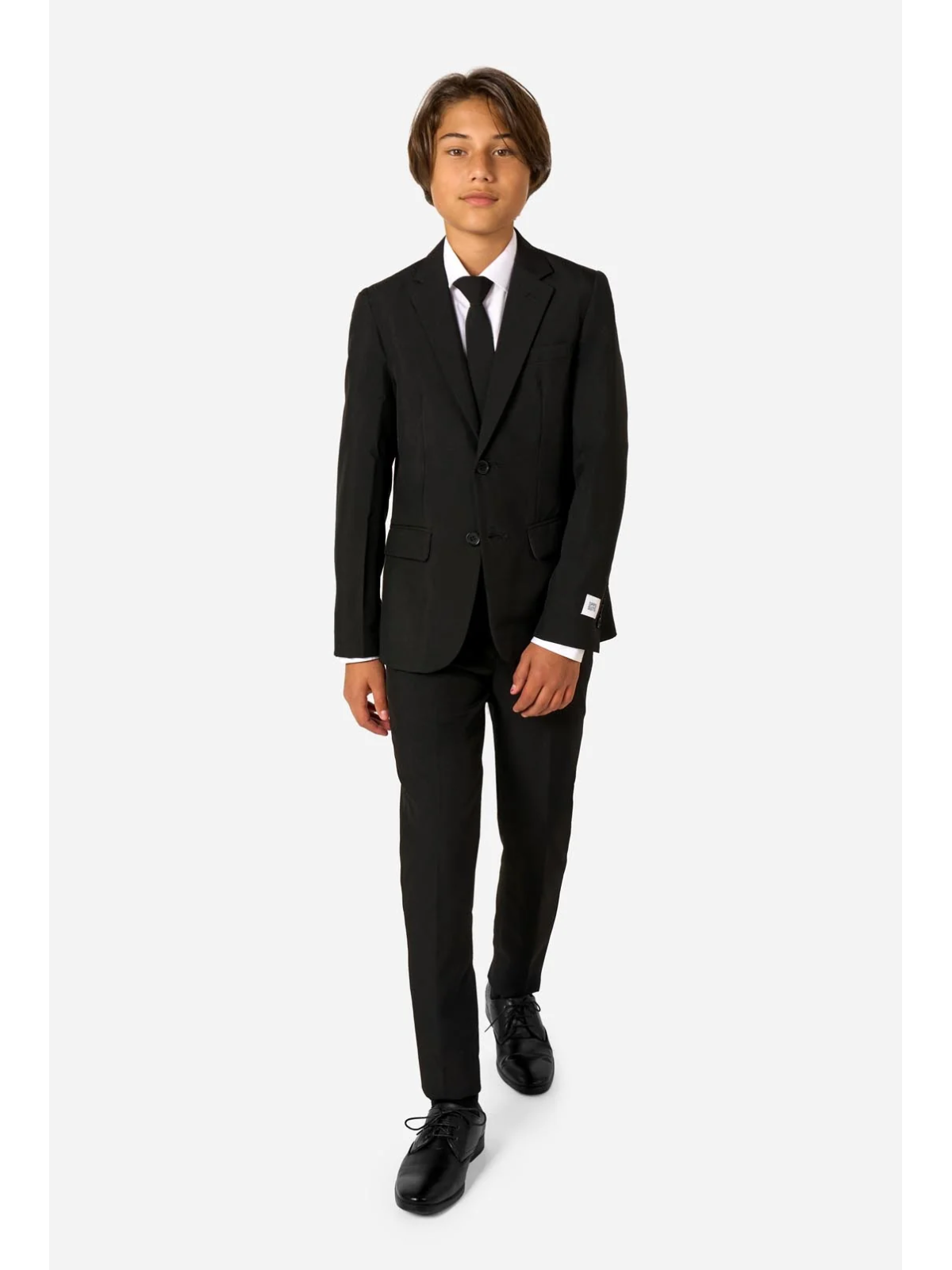 OPPOSUITS GARNITUR CHŁOPIĘCY CZARNY GŁADKI BLACK KNIGHT 3-CZĘŚCIOWY MARYNARKA , SPODNIE I KRAWAT OSTB-0008