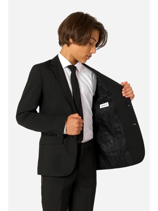 OPPOSUITS GARNITUR CHŁOPIĘCY CZARNY GŁADKI BLACK KNIGHT 3-CZĘŚCIOWY MARYNARKA , SPODNIE I KRAWAT OSTB-0008