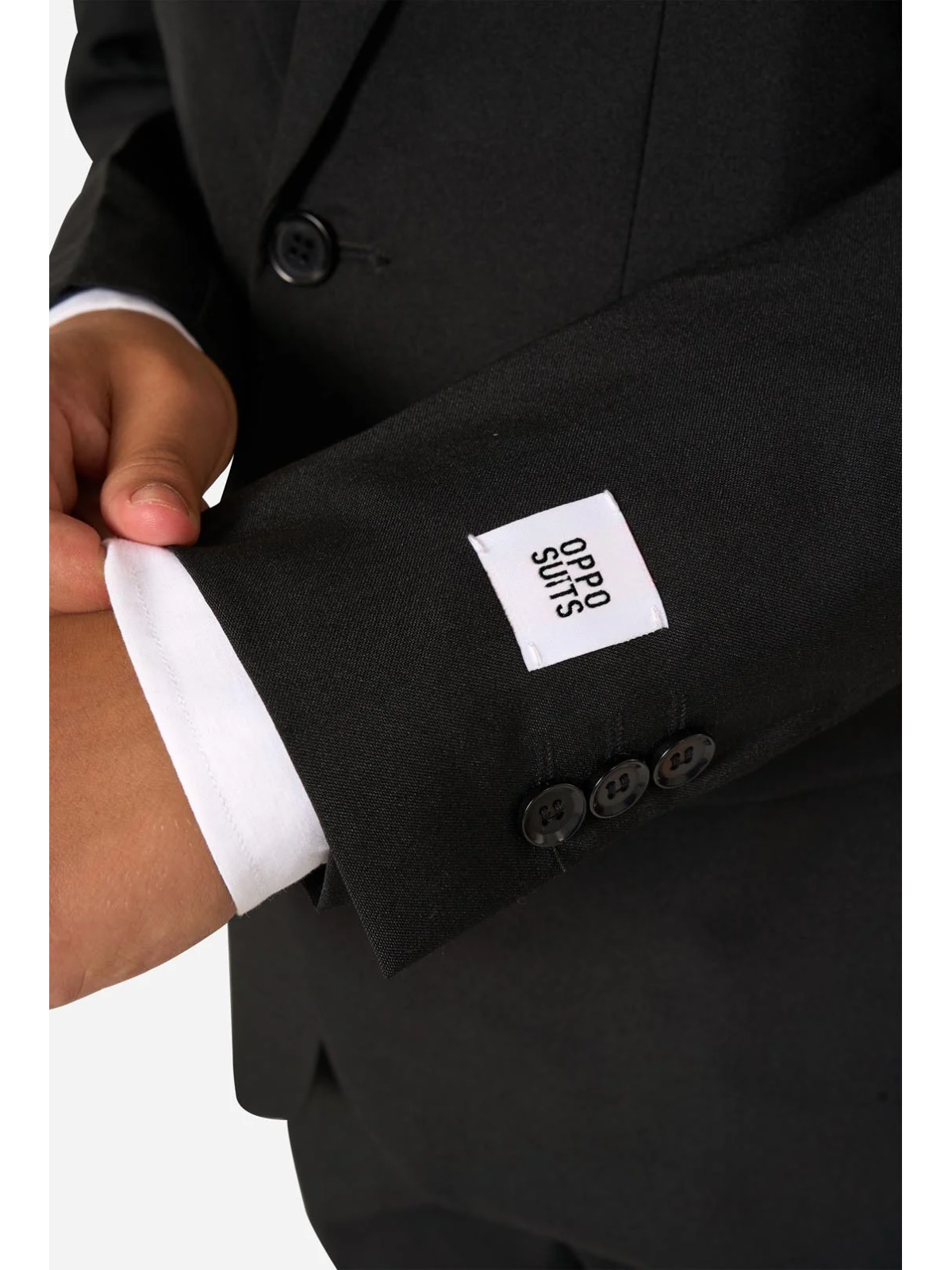 OPPOSUITS GARNITUR CHŁOPIĘCY CZARNY GŁADKI BLACK KNIGHT 3-CZĘŚCIOWY MARYNARKA , SPODNIE I KRAWAT OSTB-0008