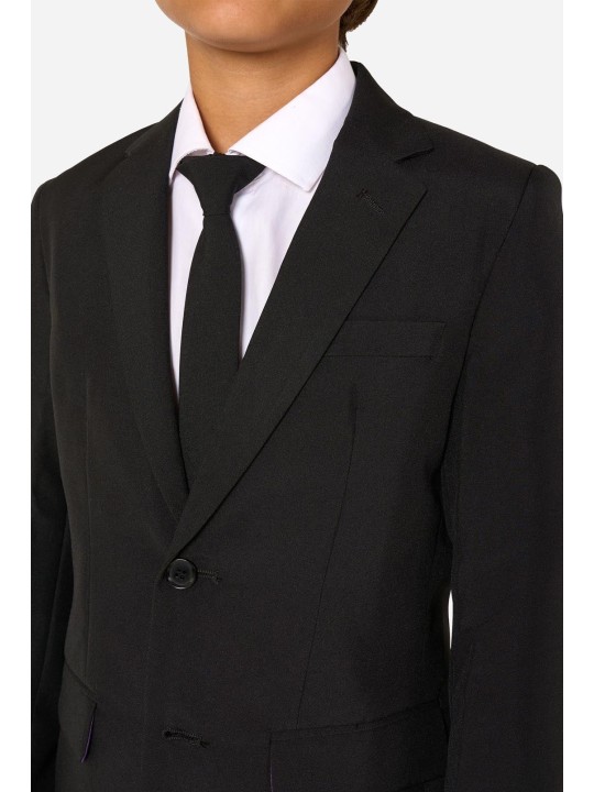 OPPOSUITS GARNITUR CHŁOPIĘCY CZARNY GŁADKI BLACK KNIGHT 3-CZĘŚCIOWY MARYNARKA , SPODNIE I KRAWAT OSTB-0008
