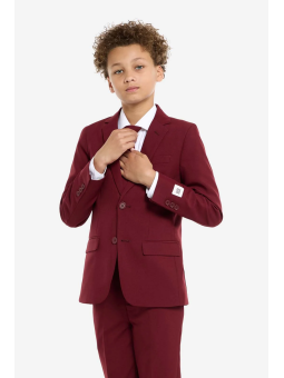 OPPOSUITS GARNITUR CHŁOPIĘCY BORDOWY GŁADKI BLAZING BURGUNDY  3-CZĘŚCIOWY MARYNARKA , SPODNIE I KRAWAT OSTB-1011