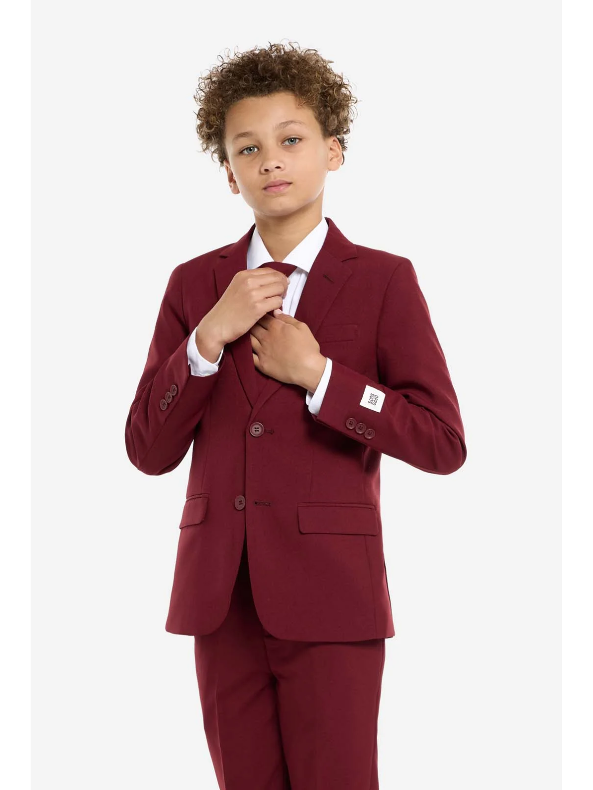 OPPOSUITS GARNITUR CHŁOPIĘCY BORDOWY GŁADKI BLAZING BURGUNDY  3-CZĘŚCIOWY MARYNARKA , SPODNIE I KRAWAT OSTB-1011