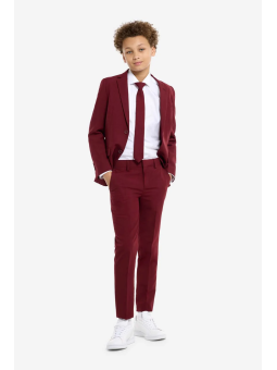 OPPOSUITS GARNITUR CHŁOPIĘCY BORDOWY GŁADKI BLAZING BURGUNDY  3-CZĘŚCIOWY MARYNARKA , SPODNIE I KRAWAT OSTB-1011