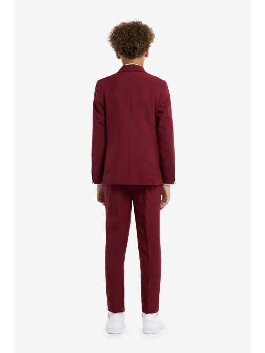 OPPOSUITS GARNITUR CHŁOPIĘCY BORDOWY GŁADKI BLAZING BURGUNDY  3-CZĘŚCIOWY MARYNARKA , SPODNIE I KRAWAT OSTB-1011