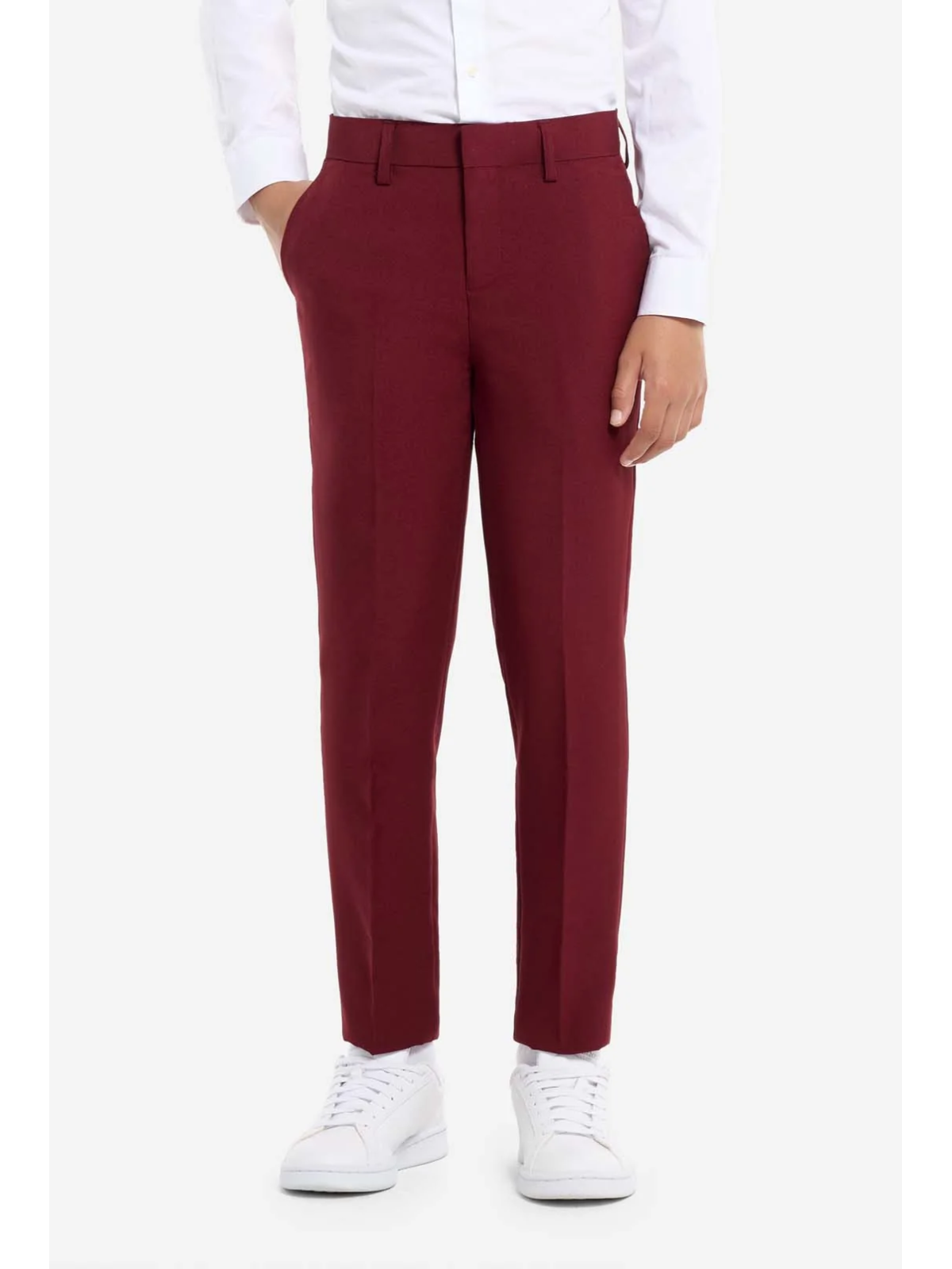 OPPOSUITS GARNITUR CHŁOPIĘCY BORDOWY GŁADKI BLAZING BURGUNDY  3-CZĘŚCIOWY MARYNARKA , SPODNIE I KRAWAT OSTB-1011