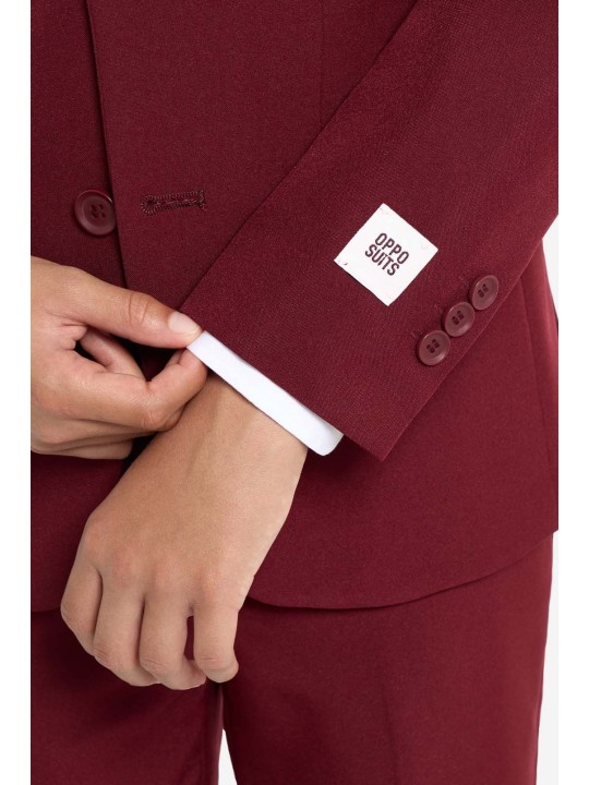 OPPOSUITS GARNITUR CHŁOPIĘCY BORDOWY GŁADKI BLAZING BURGUNDY  3-CZĘŚCIOWY MARYNARKA , SPODNIE I KRAWAT OSTB-1011