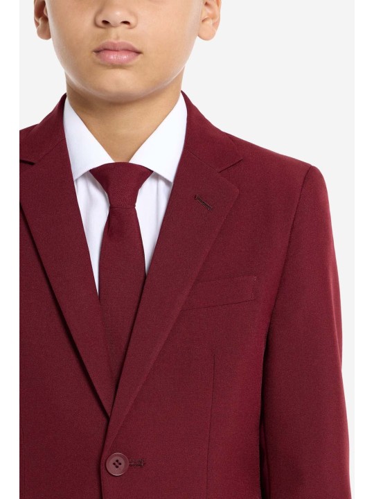 OPPOSUITS GARNITUR CHŁOPIĘCY BORDOWY GŁADKI BLAZING BURGUNDY  3-CZĘŚCIOWY MARYNARKA , SPODNIE I KRAWAT OSTB-1011