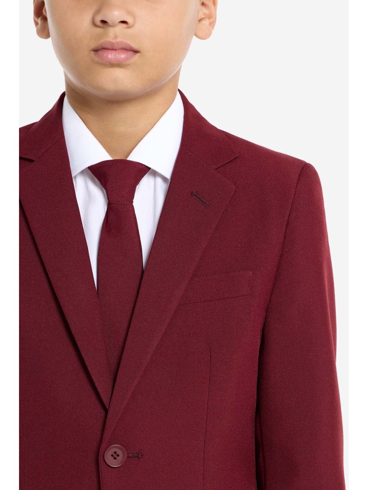 OPPOSUITS GARNITUR CHŁOPIĘCY BORDOWY GŁADKI BLAZING BURGUNDY  3-CZĘŚCIOWY MARYNARKA , SPODNIE I KRAWAT OSTB-1011