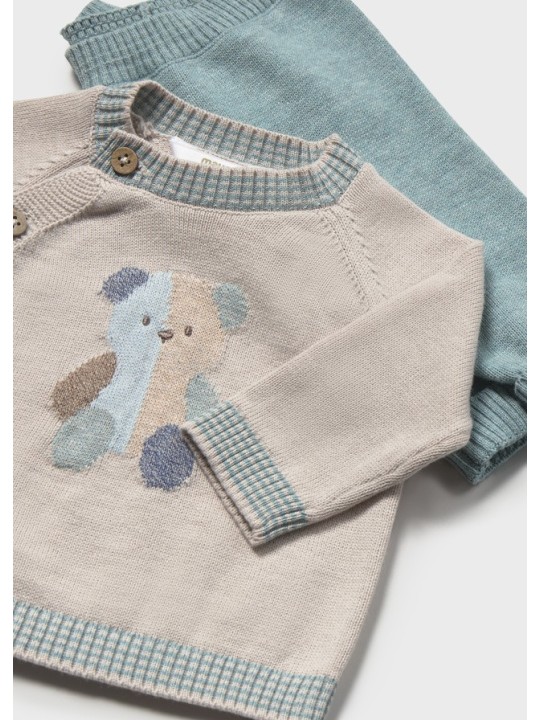 MAYORAL NEWBORN KOMPLET NIEMOWLĘCY BAWEŁNIANY ZE SWETERKIEM I SPODNIAMI BEAR  2523/69
