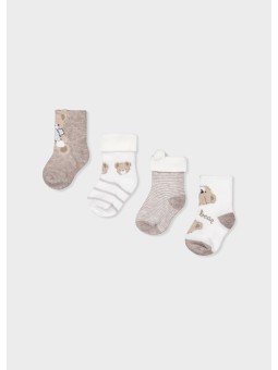 MAYORAL NEWBORN ZESTAW 4 PAR SKARPETEK NIEMOWLĘCYCH Z MOTYWEM MISIA 9112/67