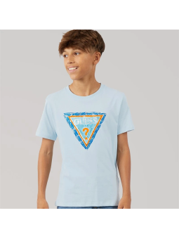 GUESS BŁĘKITNA  KOSZULKA Z TRÓJKĄTNYM LOGO L6GI008HM4-G7N1