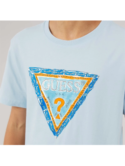 GUESS BŁĘKITNA  KOSZULKA Z TRÓJKĄTNYM LOGO L6GI008HM4-G7N1
