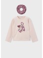 MAYORAL KREMOWA BLUZKA DZIEWCZĘCA Z GRAFIKĄ "KEY MY HEART " I DOPASOWANĄ GUMKĄ SCRUNCHIE 4028/80