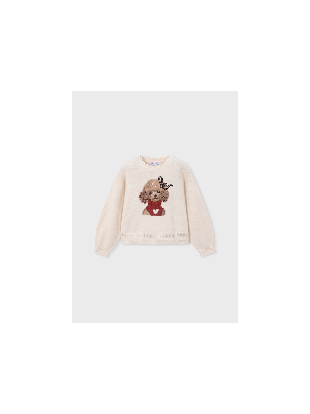 MAYORAL DZIEWCZĘCY SWETER DZIANINOWY Z MOTYWEM PIESKA PUDLA - BEŻOWY 4315/36