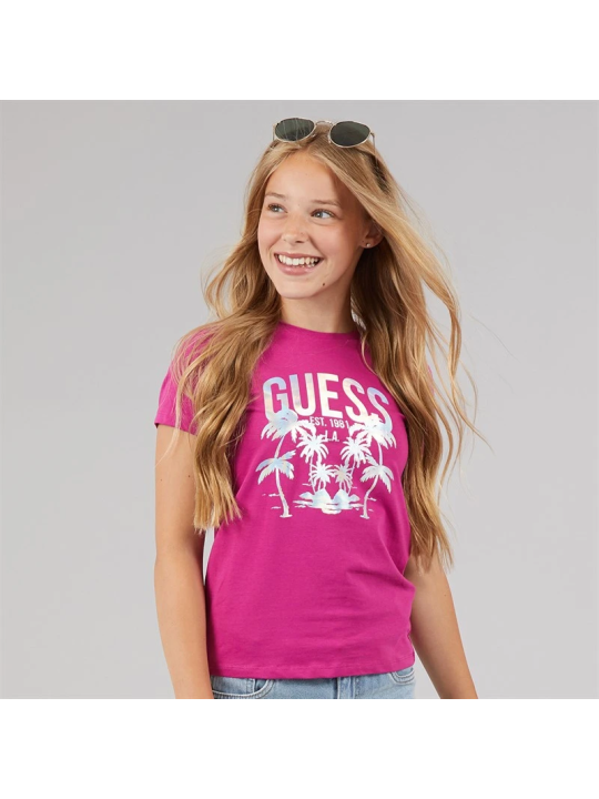 DZIEWCZĘCY  T-SHIRT GUESS KIDS Z LOGO I NADRUKIEM PALM  J6GI14K6YW4-G4A2