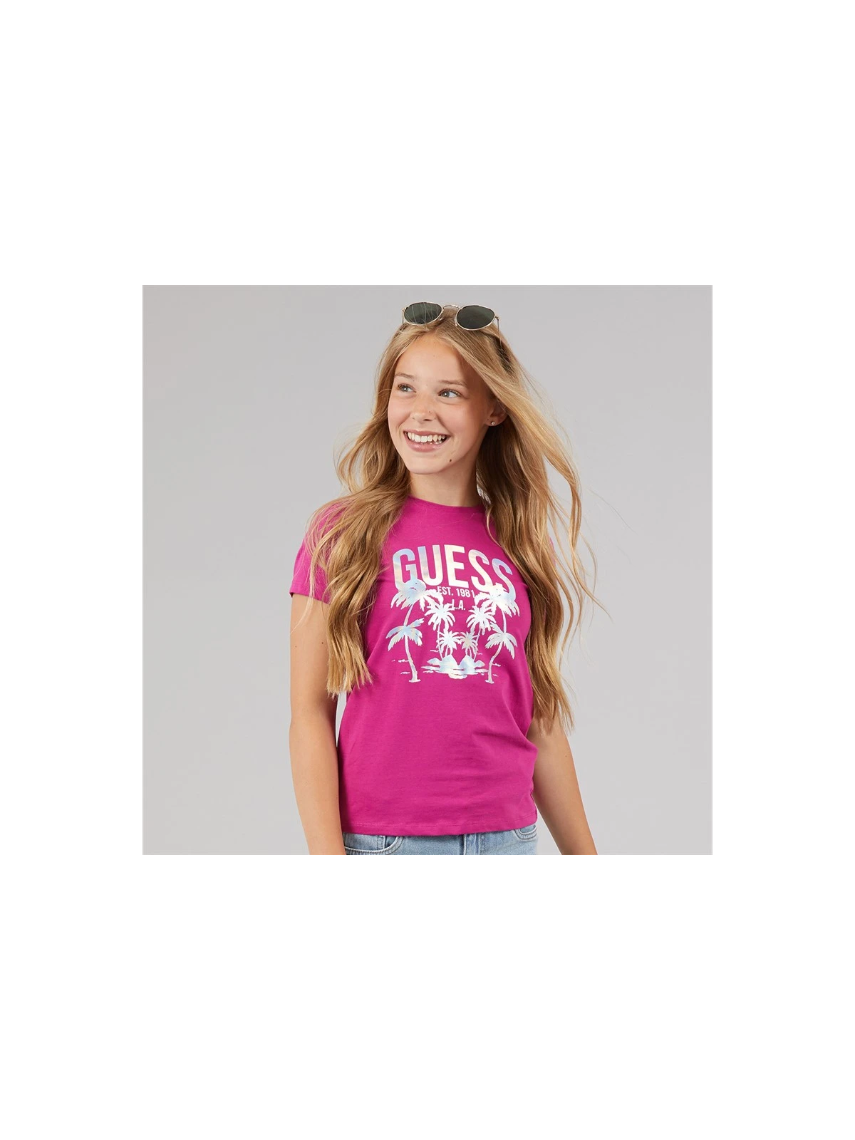 DZIEWCZĘCY  T-SHIRT GUESS KIDS Z LOGO I NADRUKIEM PALM  J6GI14K6YW4-G4A2