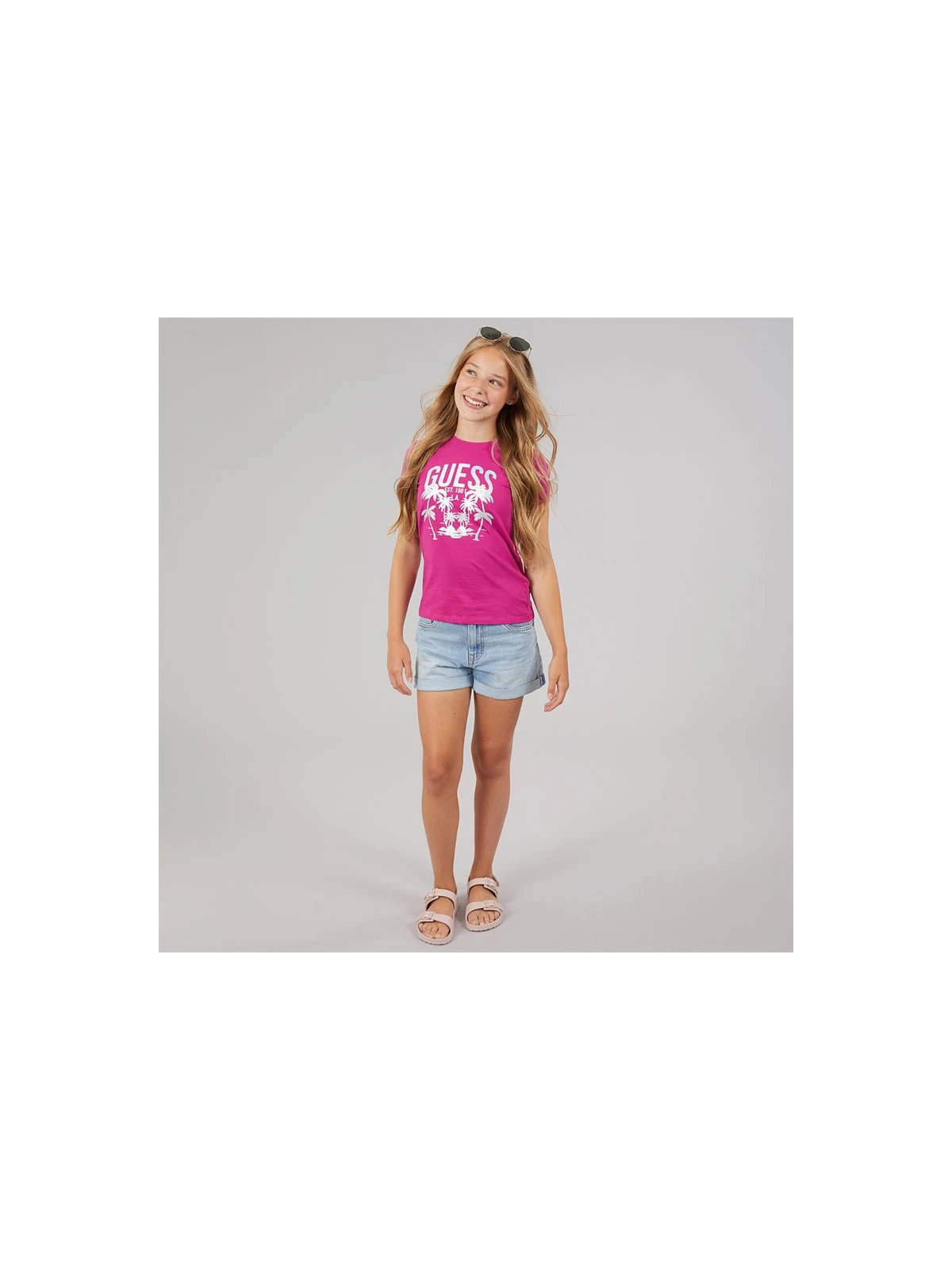 DZIEWCZĘCY  T-SHIRT GUESS KIDS Z LOGO I NADRUKIEM PALM  J6GI14K6YW4-G4A2
