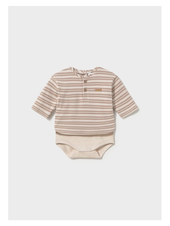 MAYORAL NEWBORN PRĄŻKOWANE BODY NIEMOWLĘCE W PASKI BEŻOWE 2776/65