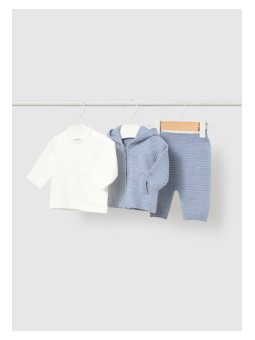 MAYORAL NEWBORN ELEGANCKI 3 CZĘŚCIOWY KOMPLET DRESOWY NIEMOWLĘCY Z WSIKOZĄ BŁĘKIT  2507/18