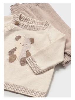 MAYORAL NEWBORN DZIANINOWY KOMPLET ZE SWETERKIEM I SPODNIAMI BEŻOWY MIŚ 2523/70