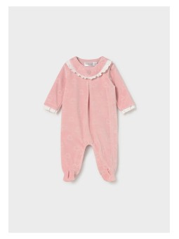 MAYORAL NEWBORN  WELUROWY PAJACYK NIEMOWLĘCY Z OZDOBNYM KOŁNIERZYKIEM - RÓŻOWY 2749/67