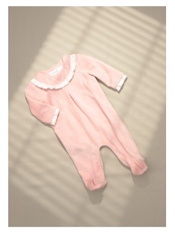 MAYORAL NEWBORN  WELUROWY PAJACYK NIEMOWLĘCY Z OZDOBNYM KOŁNIERZYKIEM - RÓŻOWY 2749/67