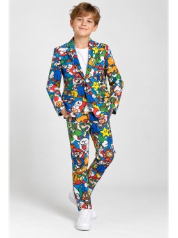 OPPOSUITS KOLOROWY GARNITUR DLA CHŁOPCA SUPER MARIO 3-CZĘŚCIOWY MARYNARKA , SPODNIE I KRAWAT OSBO-0017