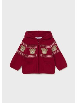 MAYORAL CZERWONY SWETER ROZPINANY Z KAPTUREM Z MOTYWEM MISIA 2380/75