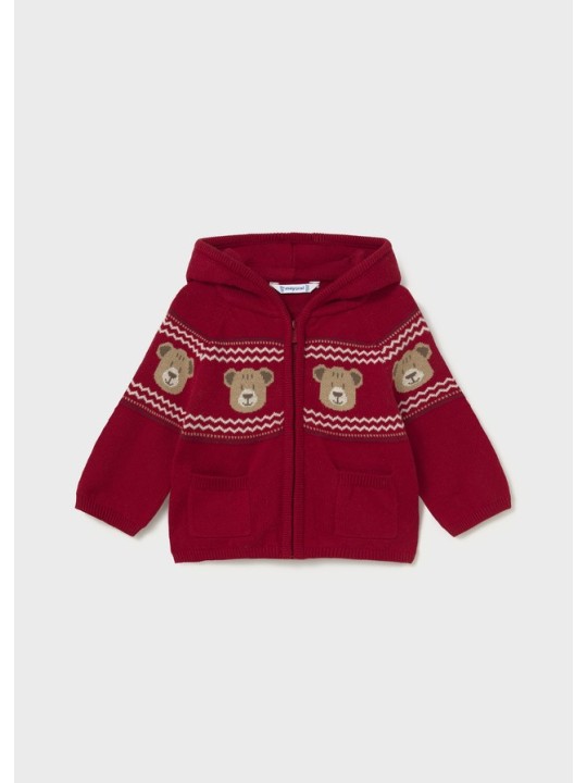 MAYORAL CZERWONY SWETER ROZPINANY Z KAPTUREM Z MOTYWEM MISIA 2380/75
