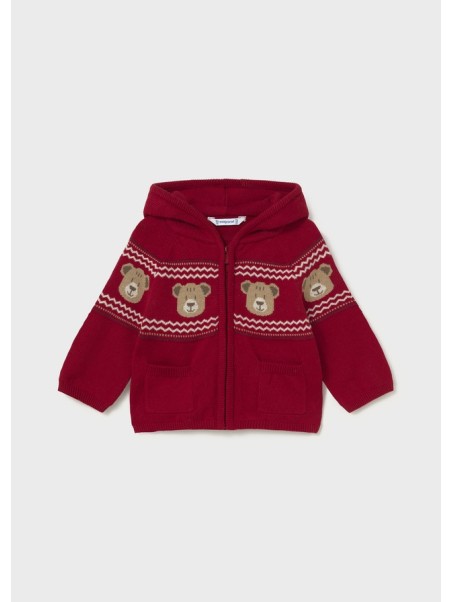 MAYORAL CZERWONY SWETER ROZPINANY Z KAPTUREM Z MOTYWEM MISIA 2380/75