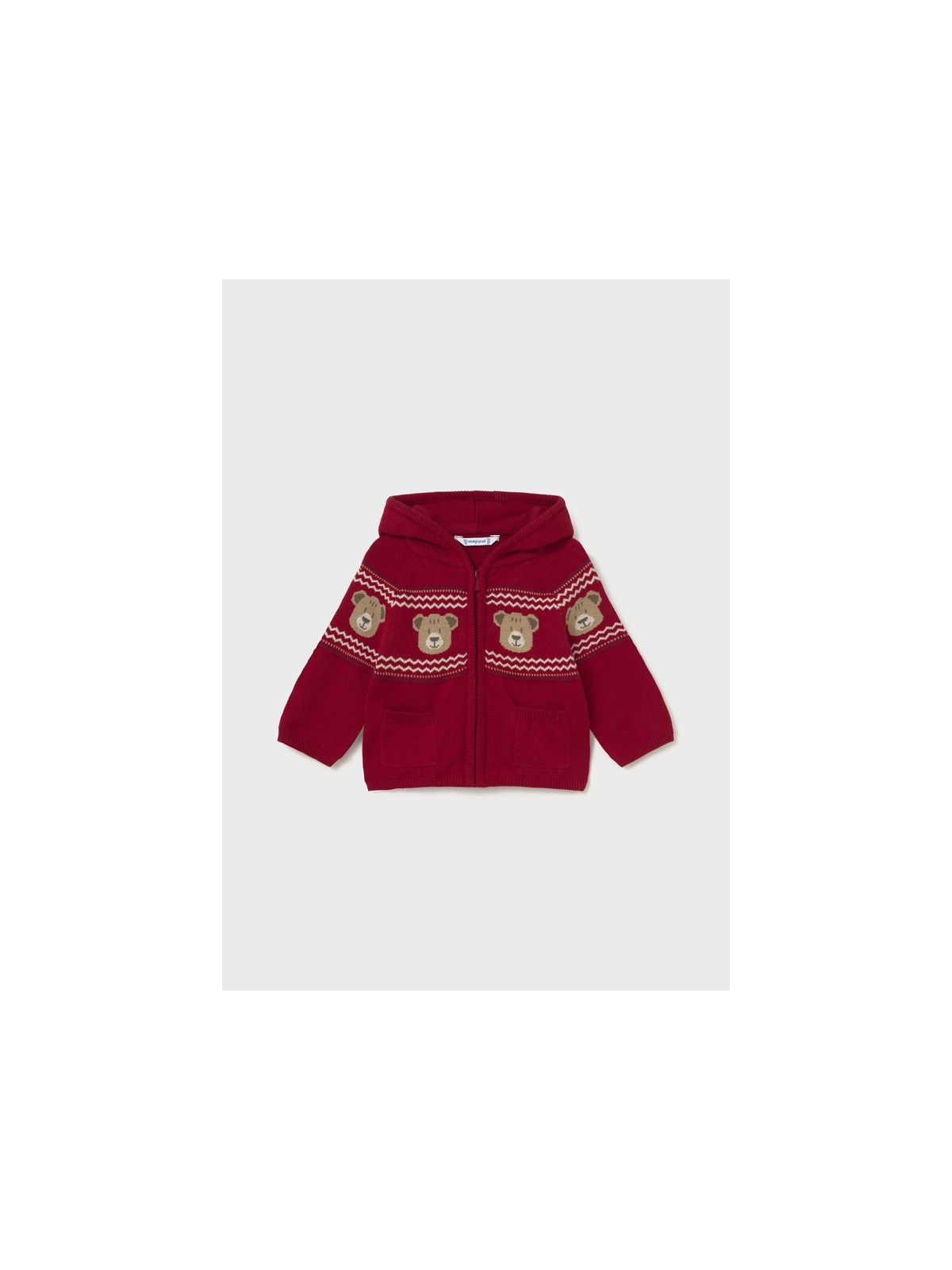 MAYORAL CZERWONY SWETER ROZPINANY Z KAPTUREM Z MOTYWEM MISIA 2380/75