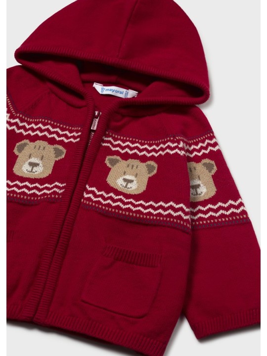 MAYORAL CZERWONY SWETER ROZPINANY Z KAPTUREM Z MOTYWEM MISIA 2380/75