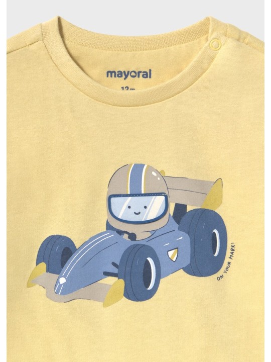 MAYORAL BAWEŁNIANA BLUZKA  Z DŁUGIM RĘKAWEM I GRAFIKĄ BOLIDU - ZÓŁTA 2008/82