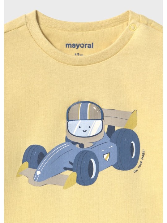 MAYORAL BAWEŁNIANA BLUZKA  Z DŁUGIM RĘKAWEM I GRAFIKĄ BOLIDU - ZÓŁTA 2008/82