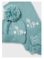 DZIEWCZĘCY KOMPLET ZIMOWY MAYORAL CZAPKA Z POMPONEM SZALIK I RĘKAWICZKI MIĘTOWY Z HAFTEM KWIATOWYM 10826/84