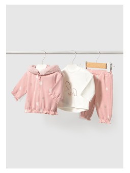 MAYORAL NEWBORN RÓŻÓWY DRES NIEMOWLĘCY 3 - CZĘŚCIOWY W GROSZKI Z KRÓŁLIKIEM 2756/20