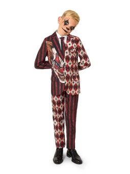 OPPOSUITS SUITMEISTER KOLOROWY GARNITUR DLA CHŁOPCA WE WZÓR HALLOWEEN  KLAUN MARYNARKA , SPODNIE PLUS KRAWAT OBBO-1026