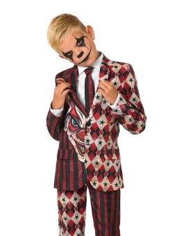 OPPOSUITS SUITMEISTER KOLOROWY GARNITUR DLA CHŁOPCA WE WZÓR HALLOWEEN  KLAUN MARYNARKA , SPODNIE PLUS KRAWAT OBBO-1026