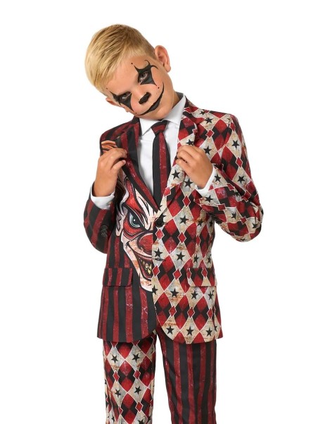 OPPOSUITS SUITMEISTER KOLOROWY GARNITUR DLA CHŁOPCA WE WZÓR HALLOWEEN  KLAUN MARYNARKA , SPODNIE PLUS KRAWAT OBBO-1026
