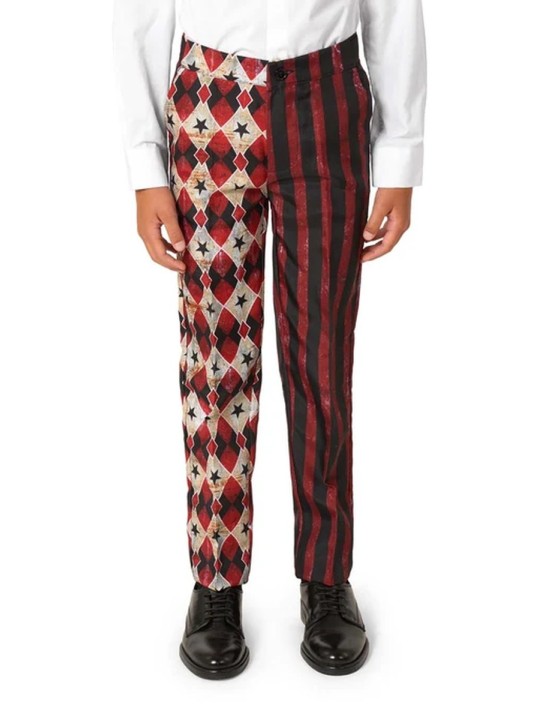 OPPOSUITS SUITMEISTER KOLOROWY GARNITUR DLA CHŁOPCA WE WZÓR HALLOWEEN  KLAUN MARYNARKA , SPODNIE PLUS KRAWAT OBBO-1026