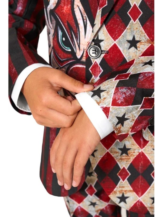 OPPOSUITS SUITMEISTER KOLOROWY GARNITUR DLA CHŁOPCA WE WZÓR HALLOWEEN  KLAUN MARYNARKA , SPODNIE PLUS KRAWAT OBBO-1026