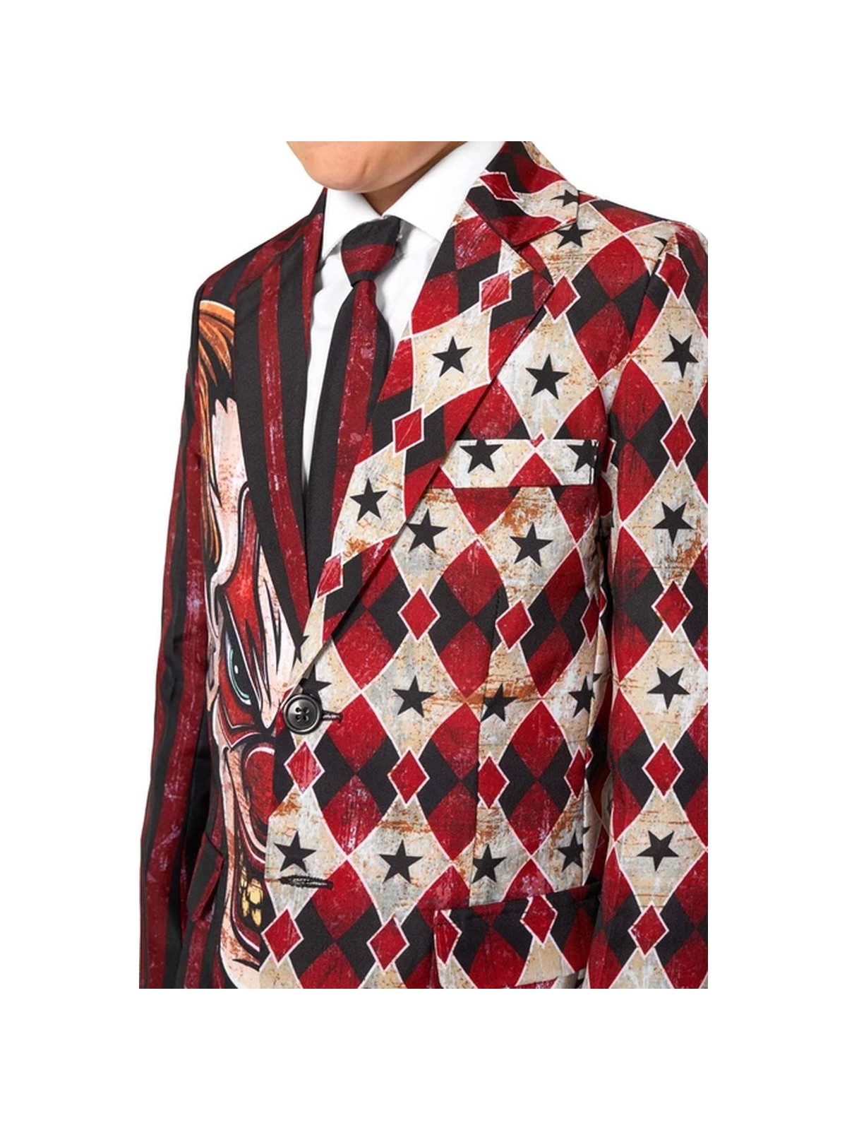 OPPOSUITS SUITMEISTER KOLOROWY GARNITUR DLA CHŁOPCA WE WZÓR HALLOWEEN  KLAUN MARYNARKA , SPODNIE PLUS KRAWAT OBBO-1026