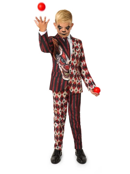 OPPOSUITS SUITMEISTER KOLOROWY GARNITUR DLA CHŁOPCA WE WZÓR HALLOWEEN  KLAUN MARYNARKA , SPODNIE PLUS KRAWAT OBBO-1026