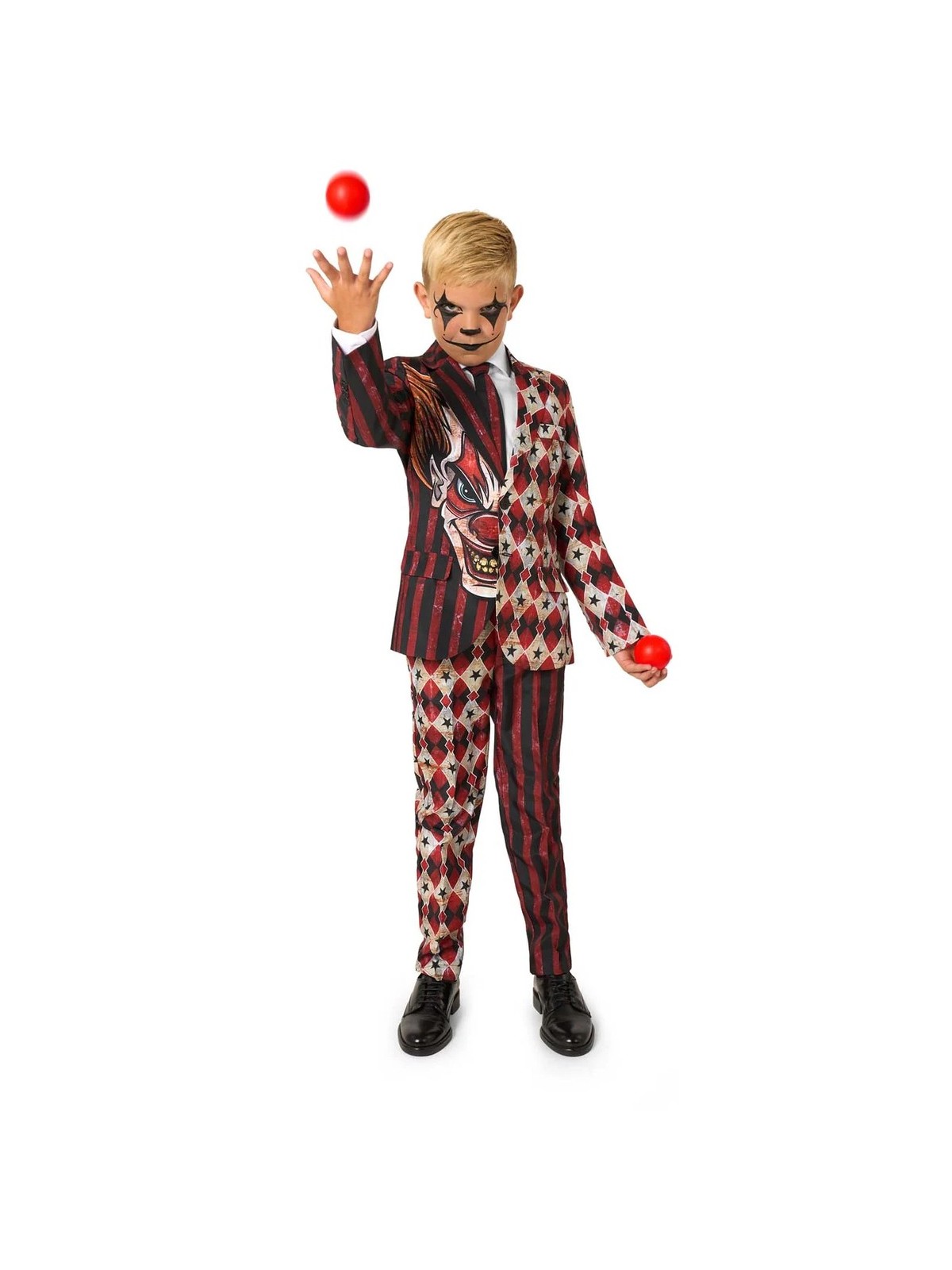 OPPOSUITS SUITMEISTER KOLOROWY GARNITUR DLA CHŁOPCA WE WZÓR HALLOWEEN  KLAUN MARYNARKA , SPODNIE PLUS KRAWAT OBBO-1026