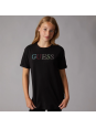 DZIEWCZĘCY  T-SHIRT GUESS  Z TĘCZOWYM LOGO Z KRYSTAŁKÓW - CZARNY J6GI33J1314-JLK